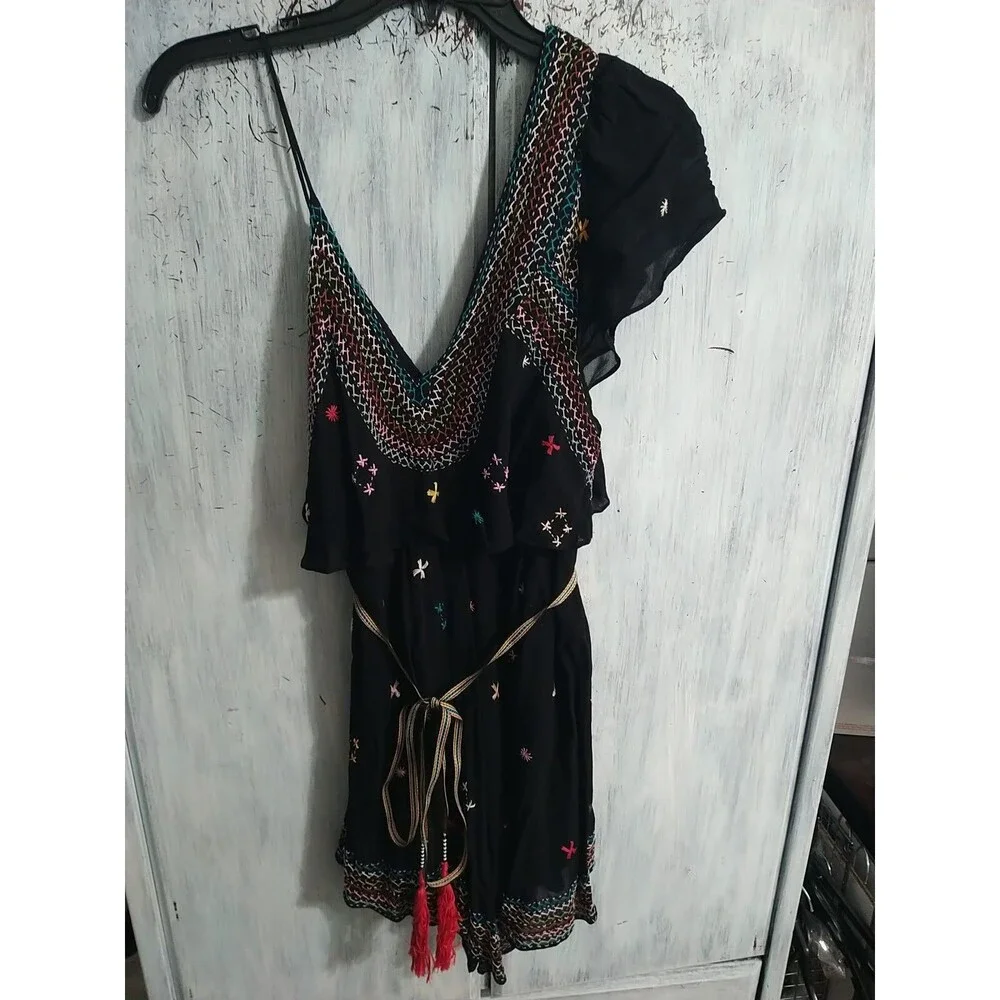Free People One Slave Embroidered Black Dress Xs Boho Feminine Cottage Core